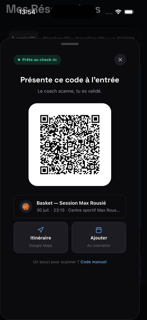 Check-in par QR code : le coach scanne, tu es validé