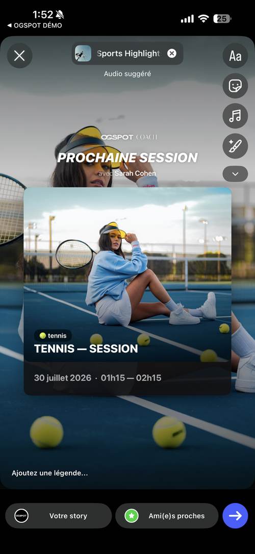 Story Instagram générée : Prochaine session avec Sarah Cohen