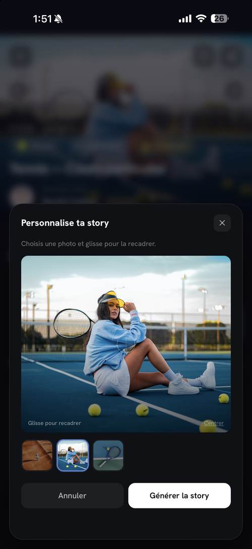 Personnalise ta story : choisis une photo, recadre, génère