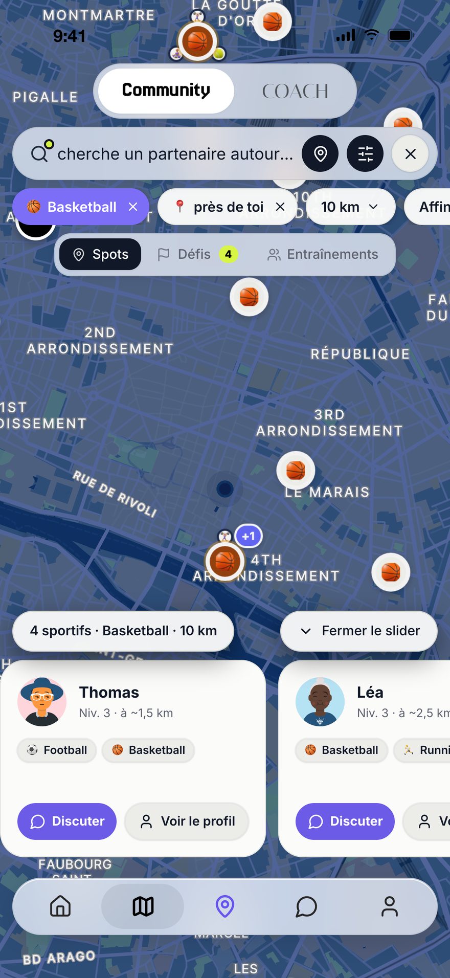 Recherche de partenaires : 4 sportifs autour de toi pour jouer au basket