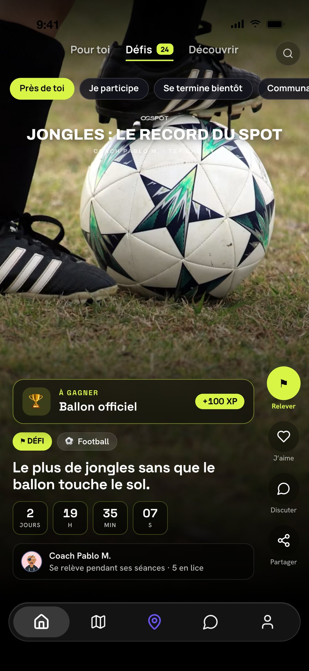 Défi du coach Pablo M. dans le feed : Jongles, à gagner un ballon officiel
