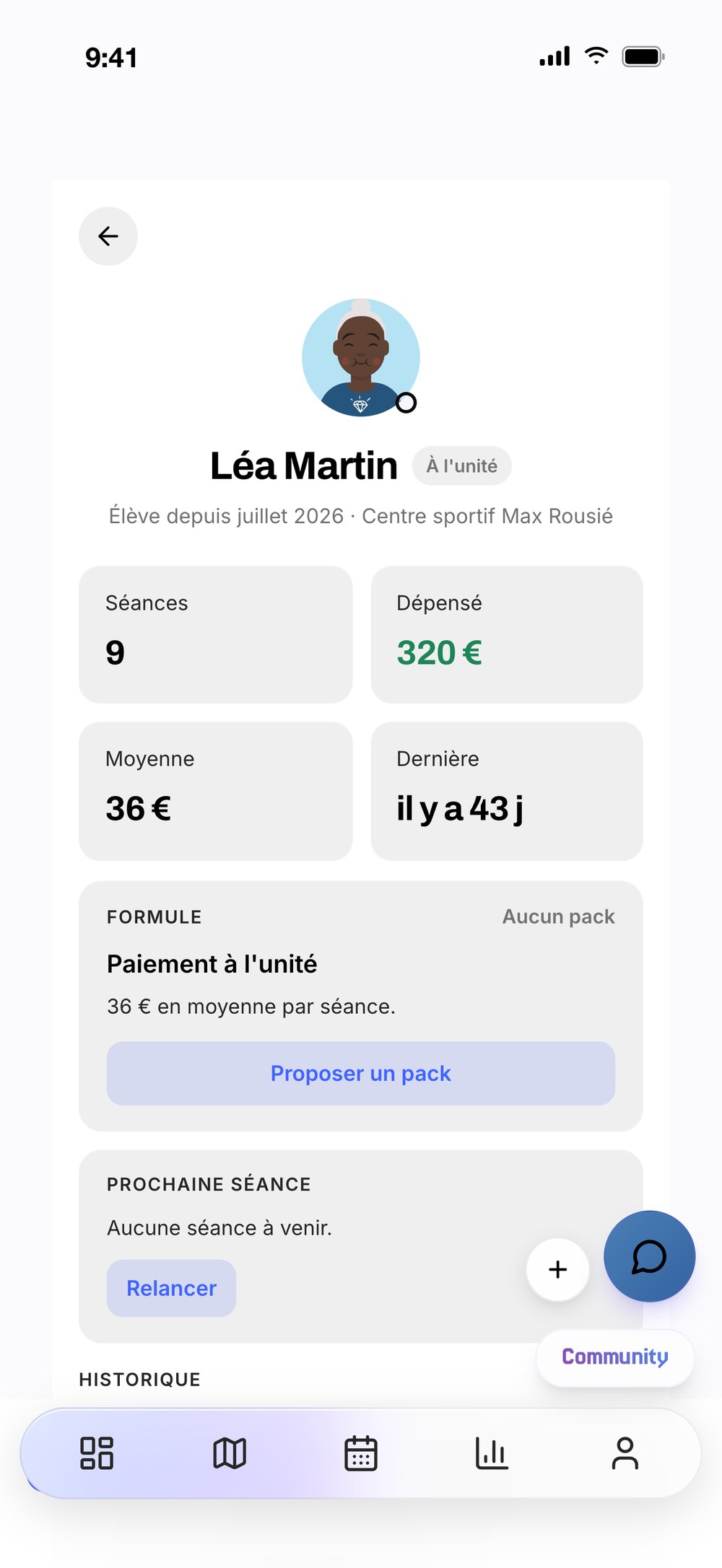 Tableau de bord coach : réservations, clients, revenus