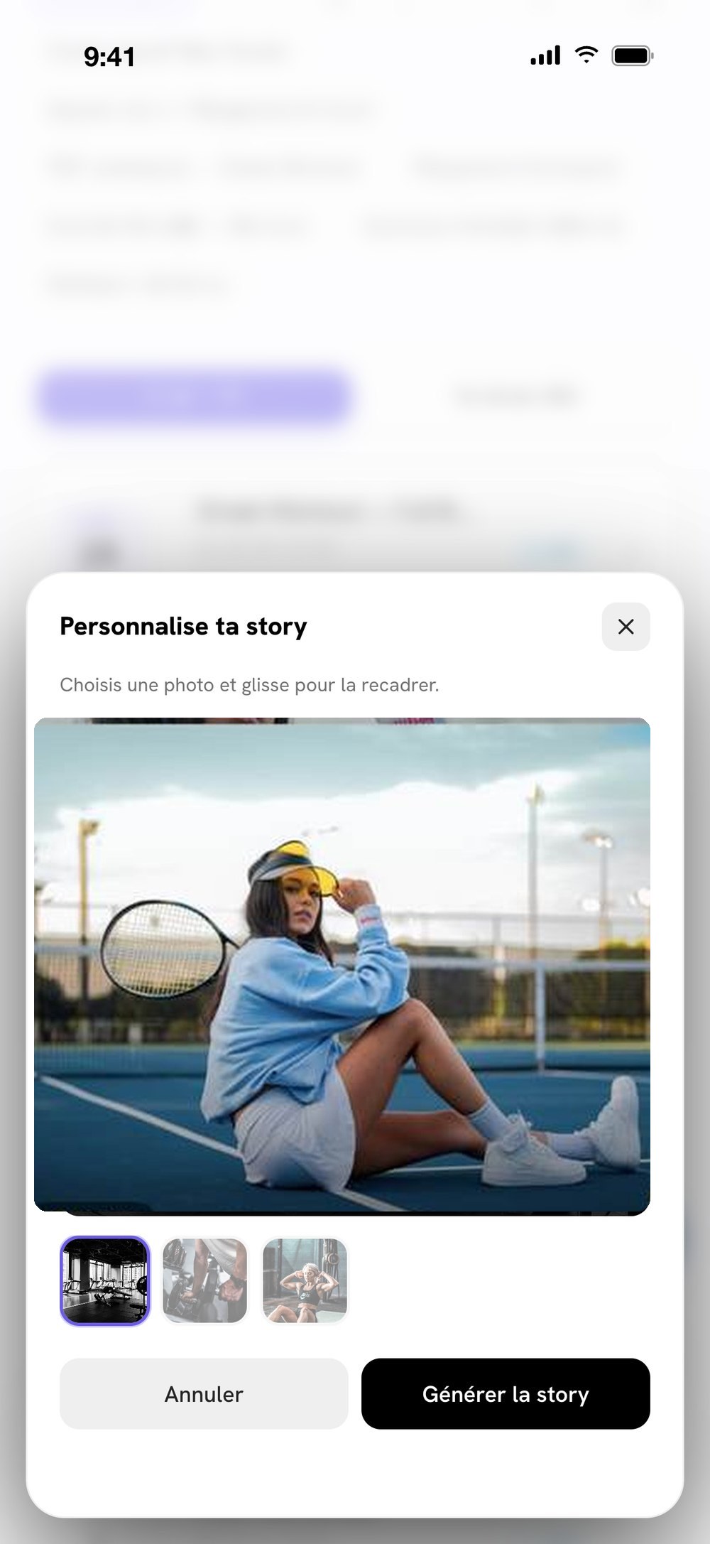 Personnalise ta story : choisis une photo, recadre, génère