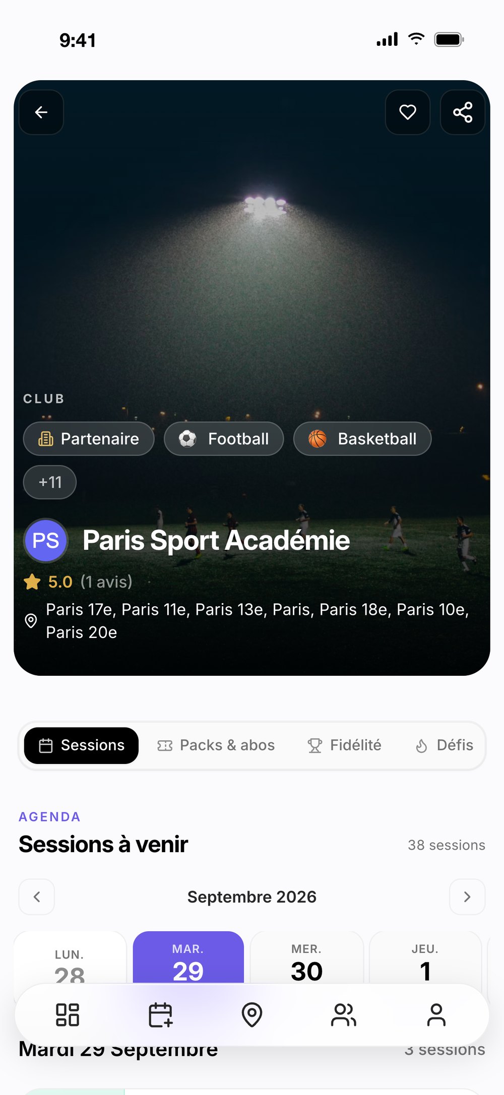 La page publique du club